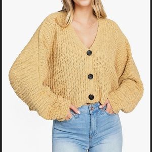 Love Tree Cable knit cropped oversized cardigan sweater • Latte Brown • Large